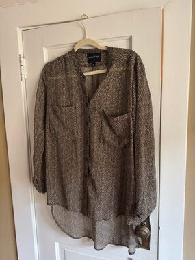 MINKPINK Black and Cream Dotted Semi-Sheer Button Blouse